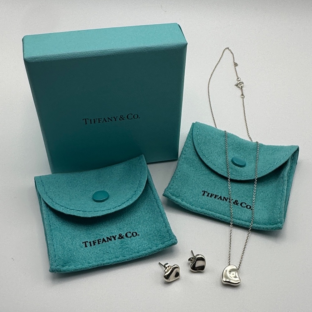Tiffany & Co. Elsa Peretti Sterling Silver Full Heart Necklace Matching Earrings